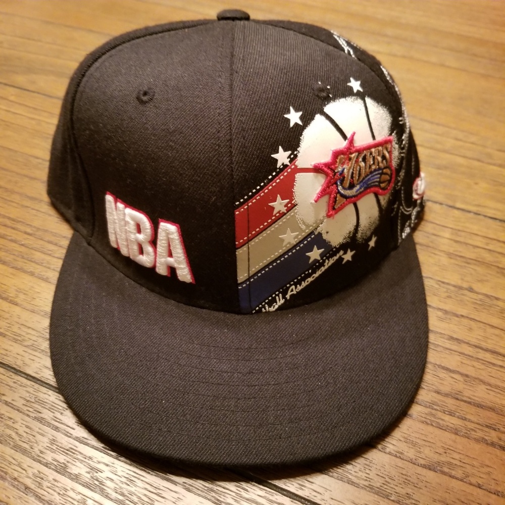 Black 76ers Fitted Hat